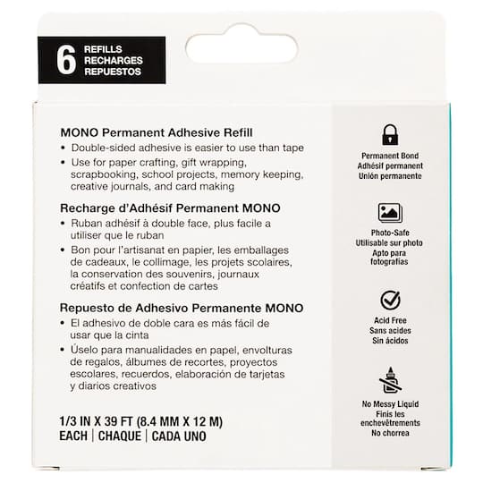 Tombow MONO Adhesive Permanent Refills, 6ct.